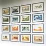 Composition of 16 framed prints