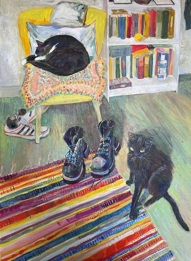 Original Figurative Cats Paintings by Rachel S L Baylis