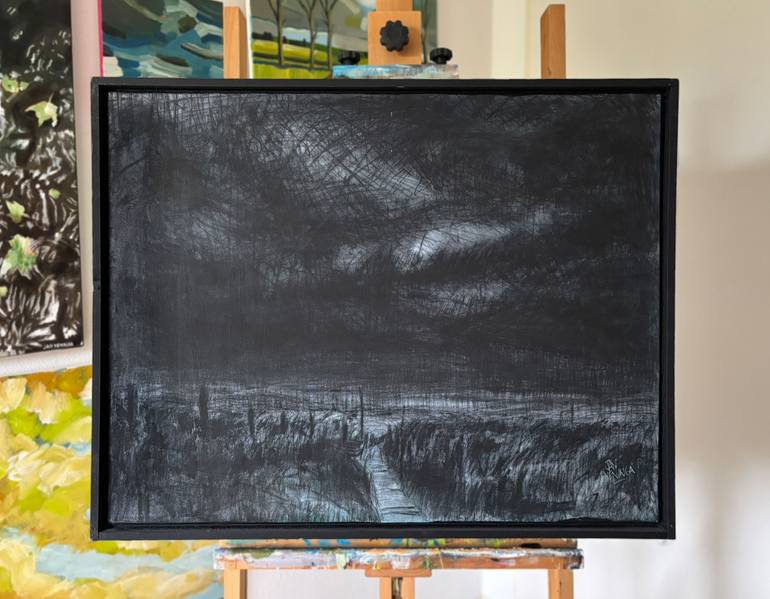 Original Black & White Seascape Mixed Media by Jan Veninga