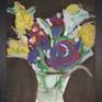 Bouquet of flowers with wisteria in a glass vase,
42 cm x 30 cm