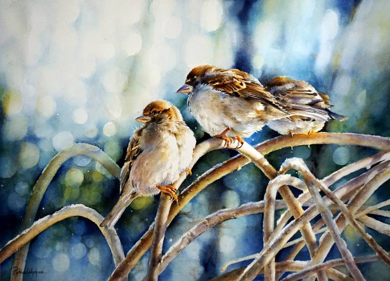 Sparrows Painting by ruhiye yalgın | Saatchi Art