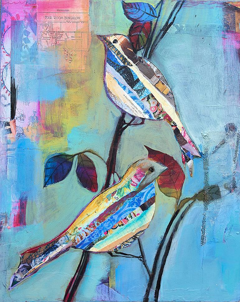 Two Sparrows in a Four Room Bungalow Collage by Taly Shemy | Saatchi Art