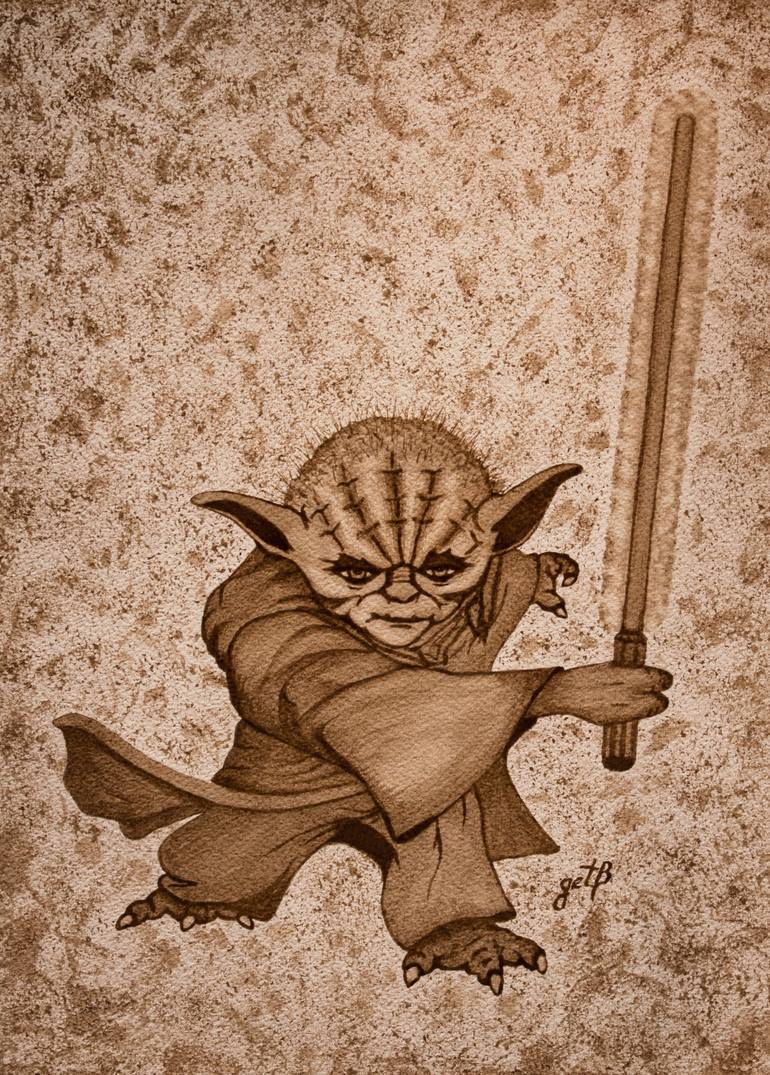 Yoda Jedi Original Dark Beer Painting Painting by Georgeta Blanaru