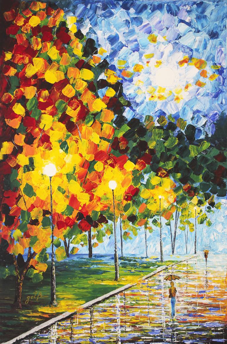 After Rain Autumn Reflections acrylic palette knife painting Painting by  Georgeta Blanaru - Pixels