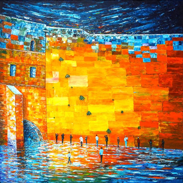 Jerusalem Wailing Wall original acrylic palette knife painting