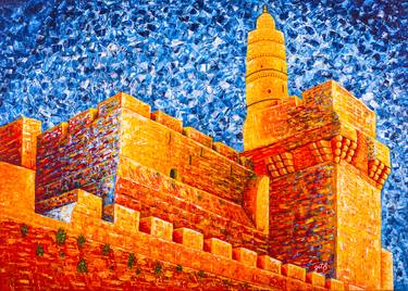 Tower of David at Night Jerusalem original palette knife painting thumb