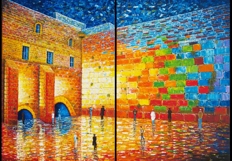 Western Wall Jerusalem Acrylic Palette Knige Painting Painting by Georgeta  Blanaru