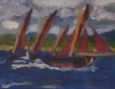Original Abstract Expressionism Sailboat Paintings by Katherine HALFORD Greene