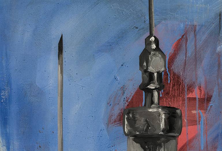 Original Abstract Science/Technology Painting by Political Satirical Pop Art Dikla Stern