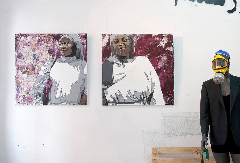 Original Figurative People Painting by Political Satirical Pop Art Dikla Stern