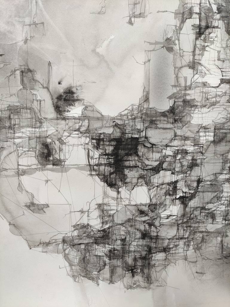 Original Black & White Abstract Drawing by Dorota Jedrusik