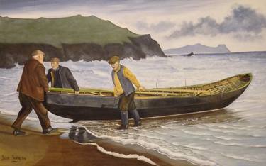 Pulling the Currach at Clogher Head thumb