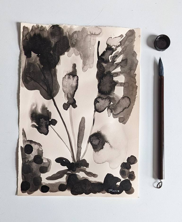 Original Abstract Floral Drawing by Elena Blanco