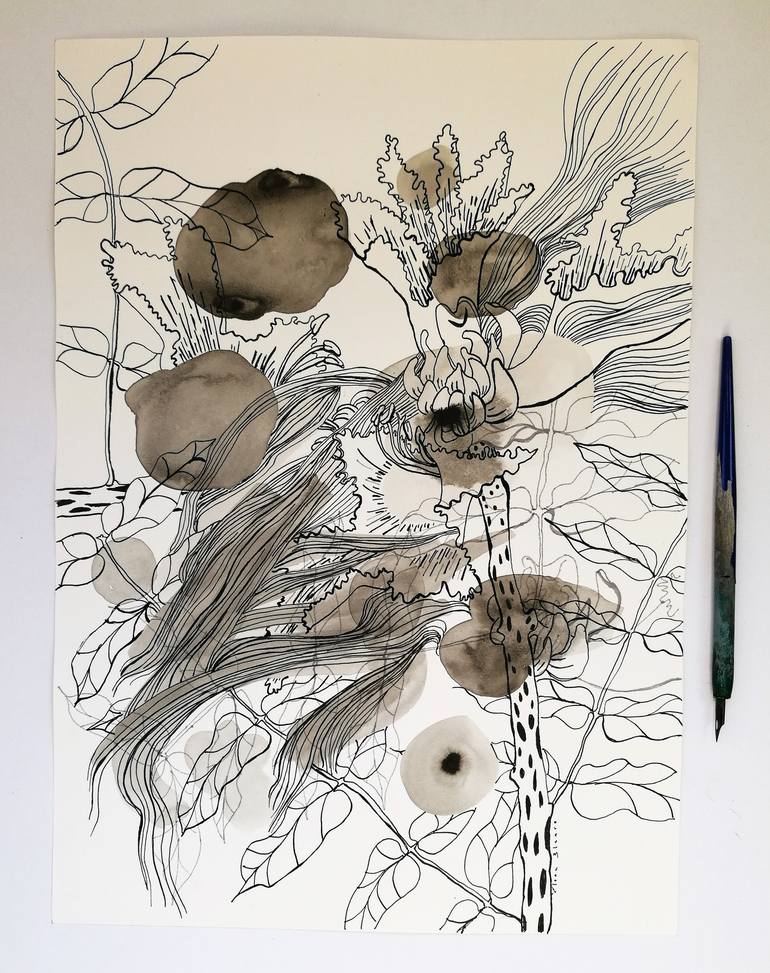 Original Floral Drawing by Elena Blanco