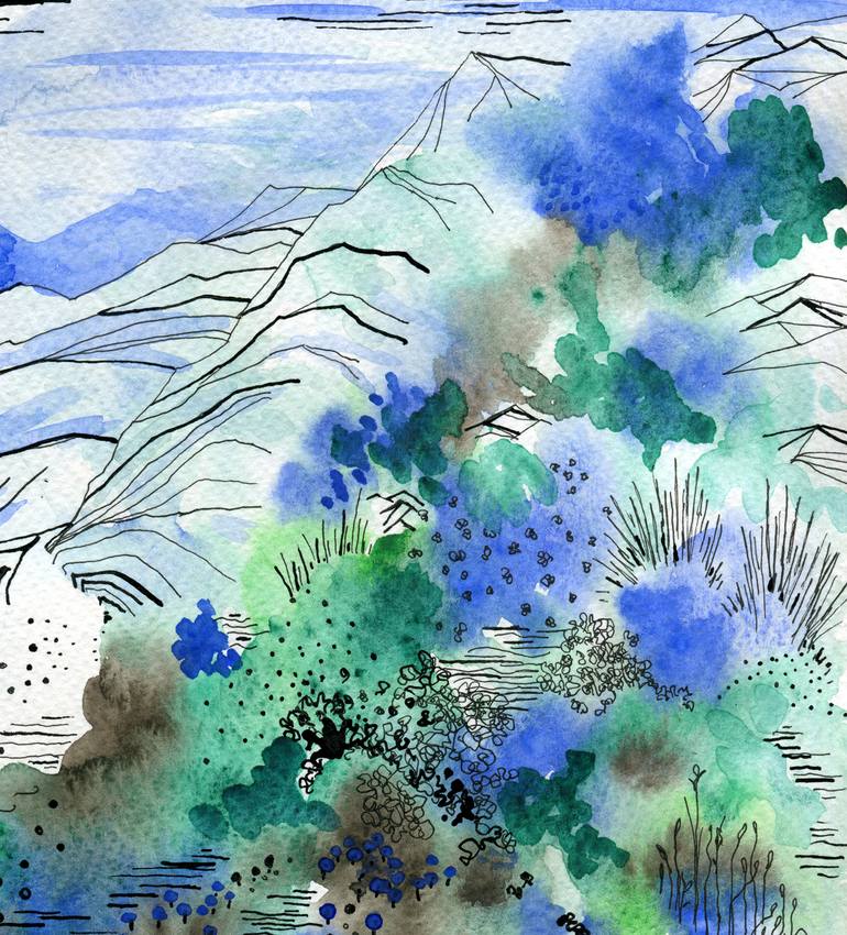 Original Abstract Landscape Drawing by Elena Blanco