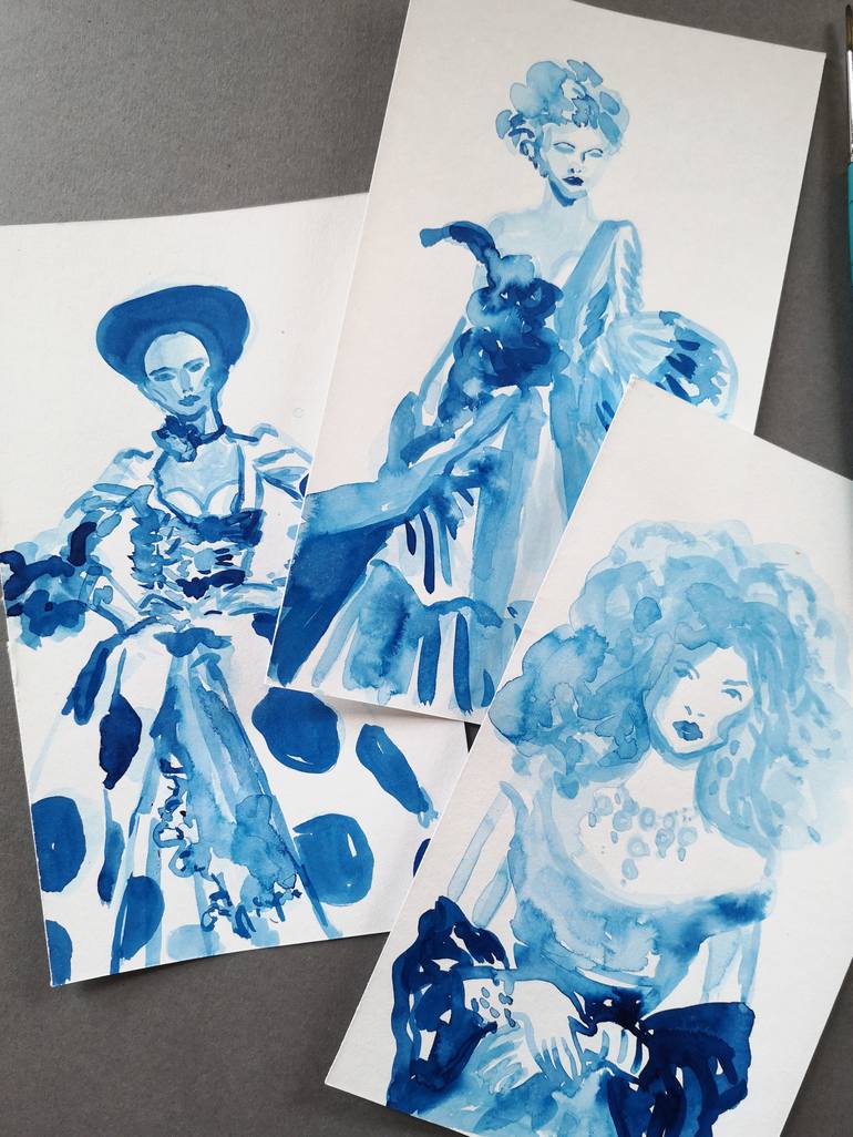 Vivienne Westwood 90s fashion collection set of 3 original illustrations  -Maria Antoinette Drawing