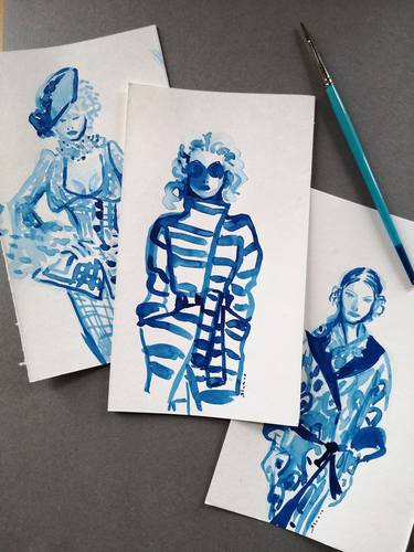 Vivienne Westwood 90s fashion collection set of 3 original illustrations -Femmes Fatales thumb