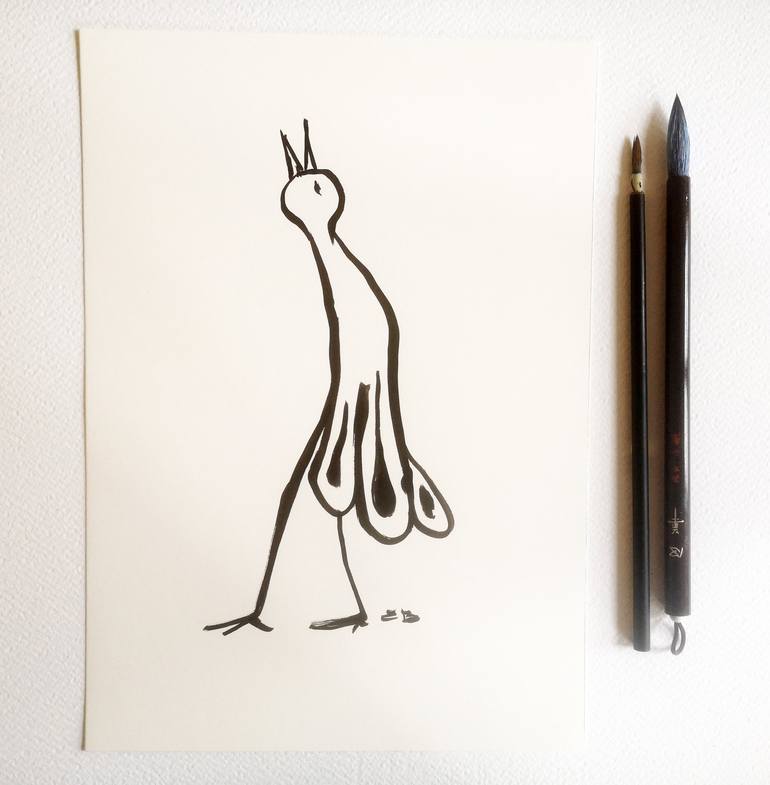 Original Minimalism Animal Drawing by Elena Blanco