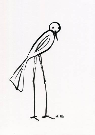 The melancholic birds #8 -line drawing black and white minimalist bird illustration thumb