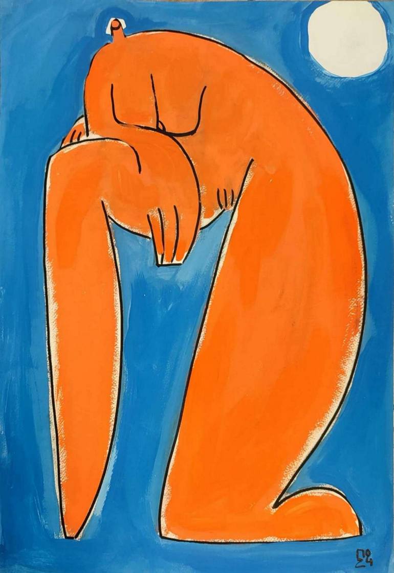 Erotic redhead acrylic artwork, painting of nude model poses Painting