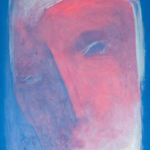 Human old man portrait in blue red colors, white beard artwork