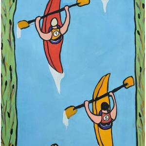 Summer artwork with canoe and river