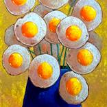 Egg flowers in blue vase by Suthamma Byrne