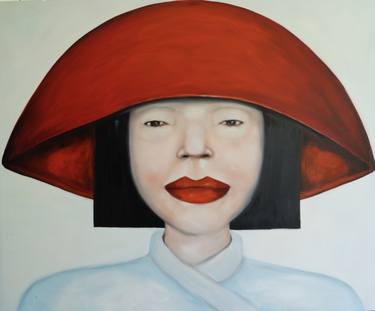 Oriental lady wearing a red hat thumb