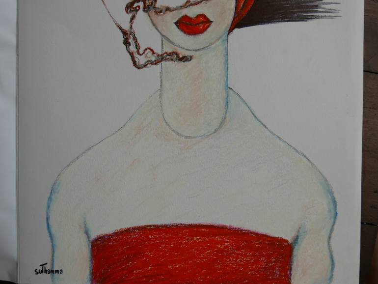 Original Surrealism Portrait Drawing by Suthamma Byrne
