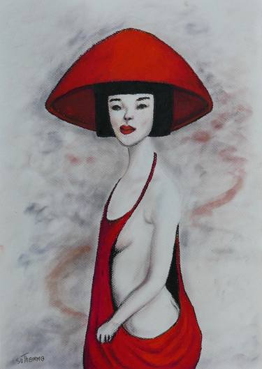 Drawing Oriental lady in red thumb