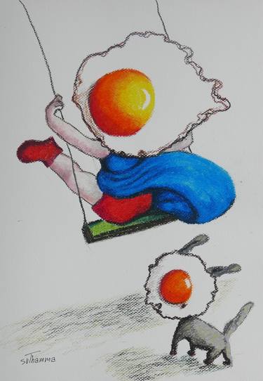 Egg girl & dog playing on a swing thumb