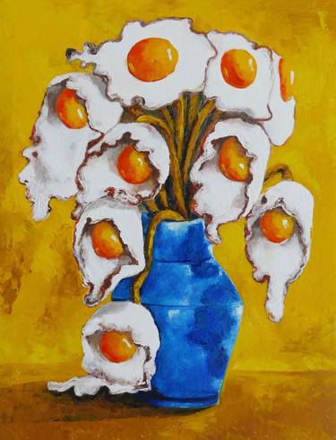 Egg flowers in blue vase thumb