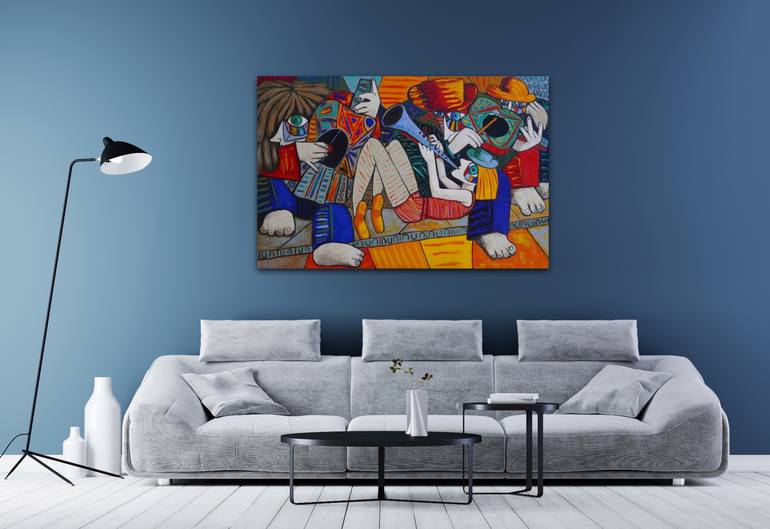 Original Cubism People Painting by Suthamma Byrne