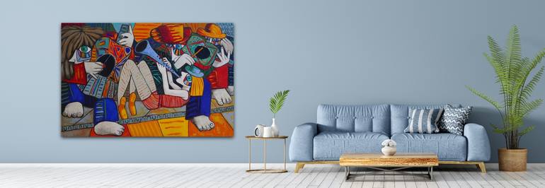 Original Cubism People Painting by Suthamma Byrne
