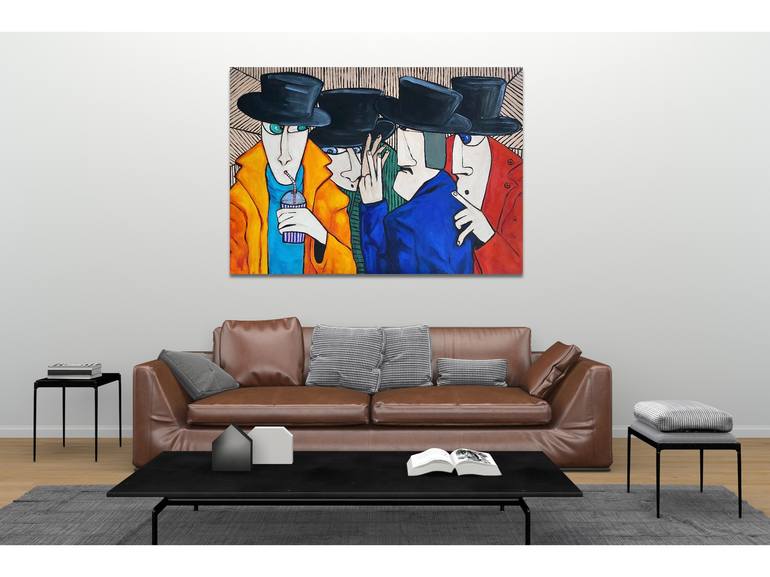 Original Cubism People Painting by Suthamma Byrne