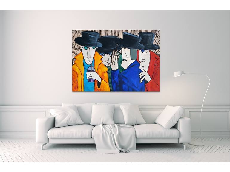 Original Cubism People Painting by Suthamma Byrne