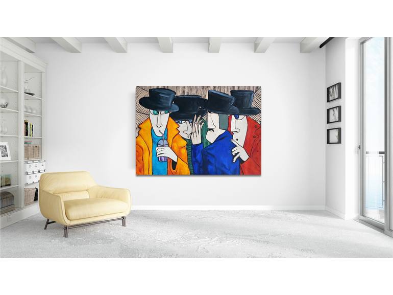 Original Cubism People Painting by Suthamma Byrne