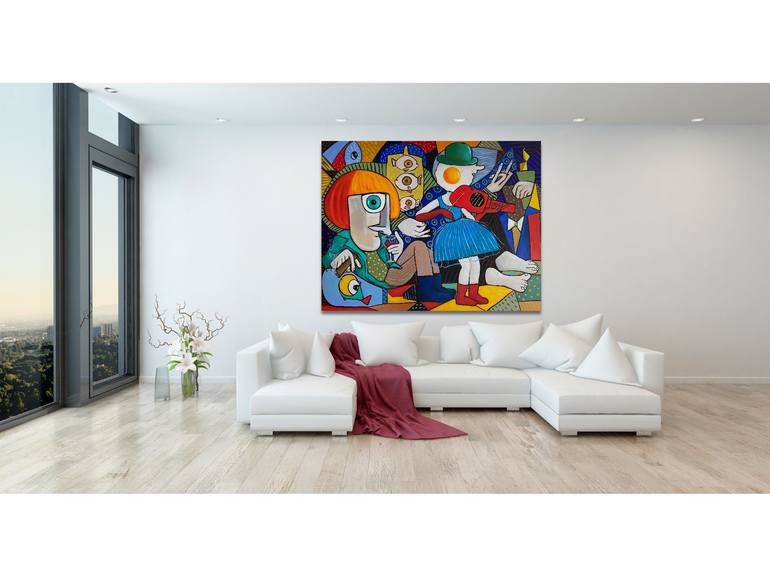 Original Cubism People Painting by Suthamma Byrne