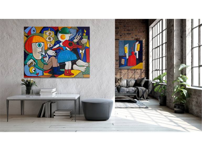 Original Cubism People Painting by Suthamma Byrne