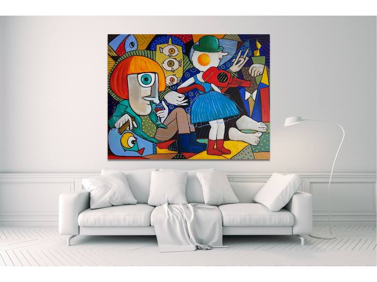 Original Cubism People Painting by Suthamma Byrne