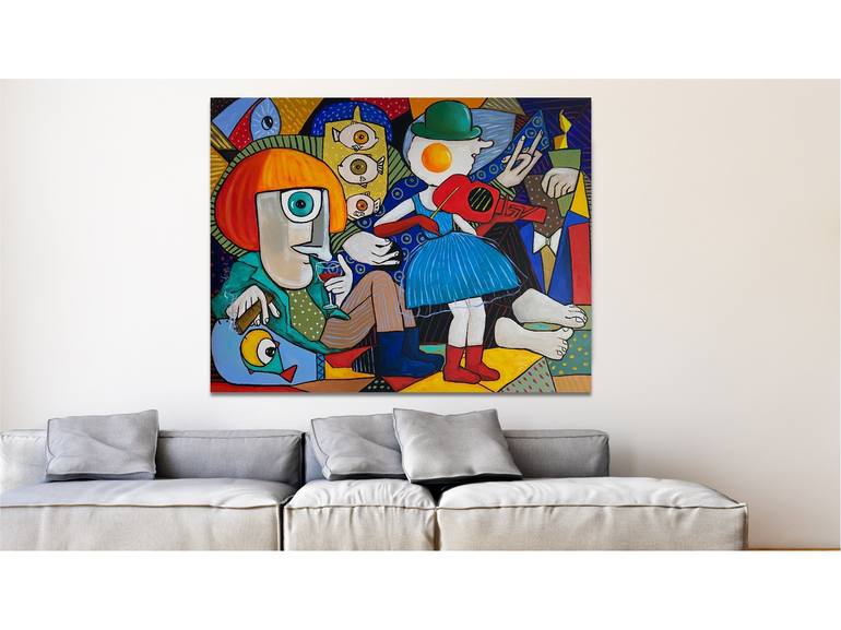 Original Cubism People Painting by Suthamma Byrne