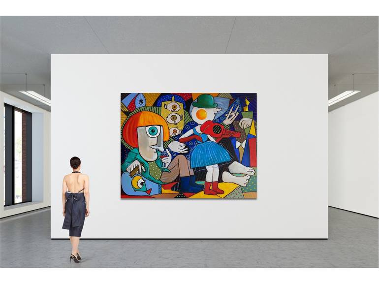 Original Cubism People Painting by Suthamma Byrne