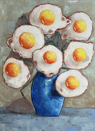 Egg flowers in blue vase thumb