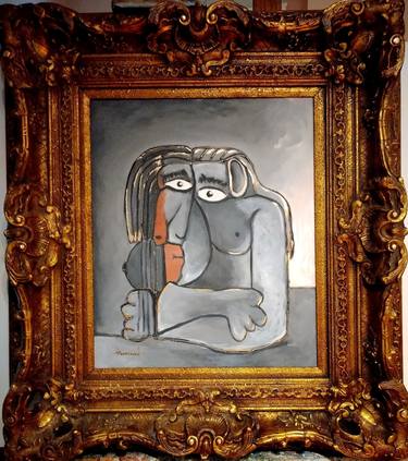 Original Cubism People Painting by Schoelmann 