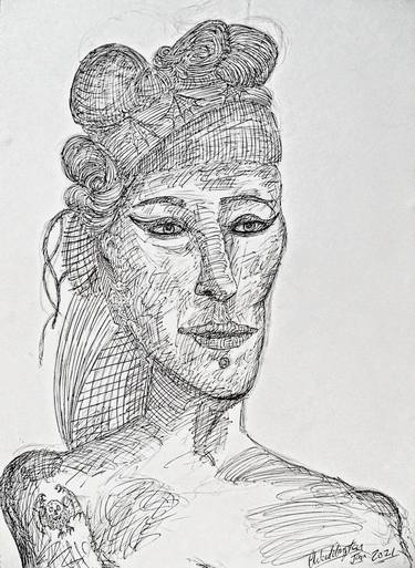 Original Expressionism Portrait Drawings by KRISS W