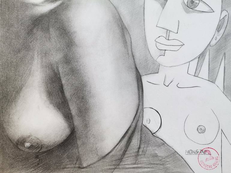 Original Abstract Nude Drawing by Hongtao Huang