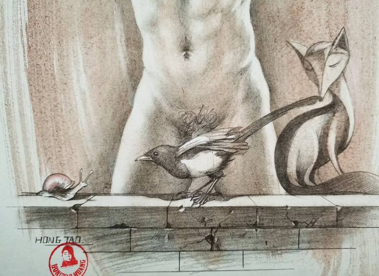 Original Classicism Nude Drawing by Hongtao Huang