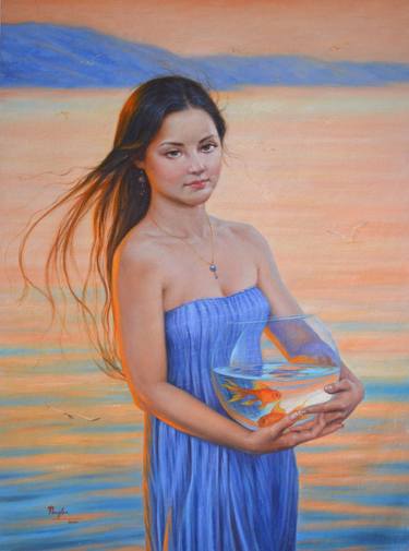 Original artwork oil painting-Red goldfish thumb