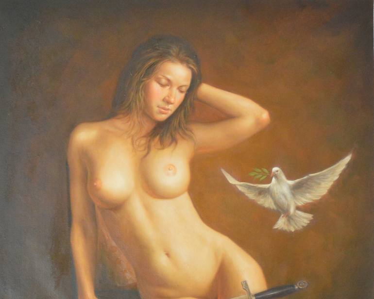Original Art Deco Nude Painting by Hongtao Huang