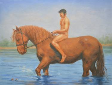 Original Art Deco Nude Paintings by Hongtao Huang